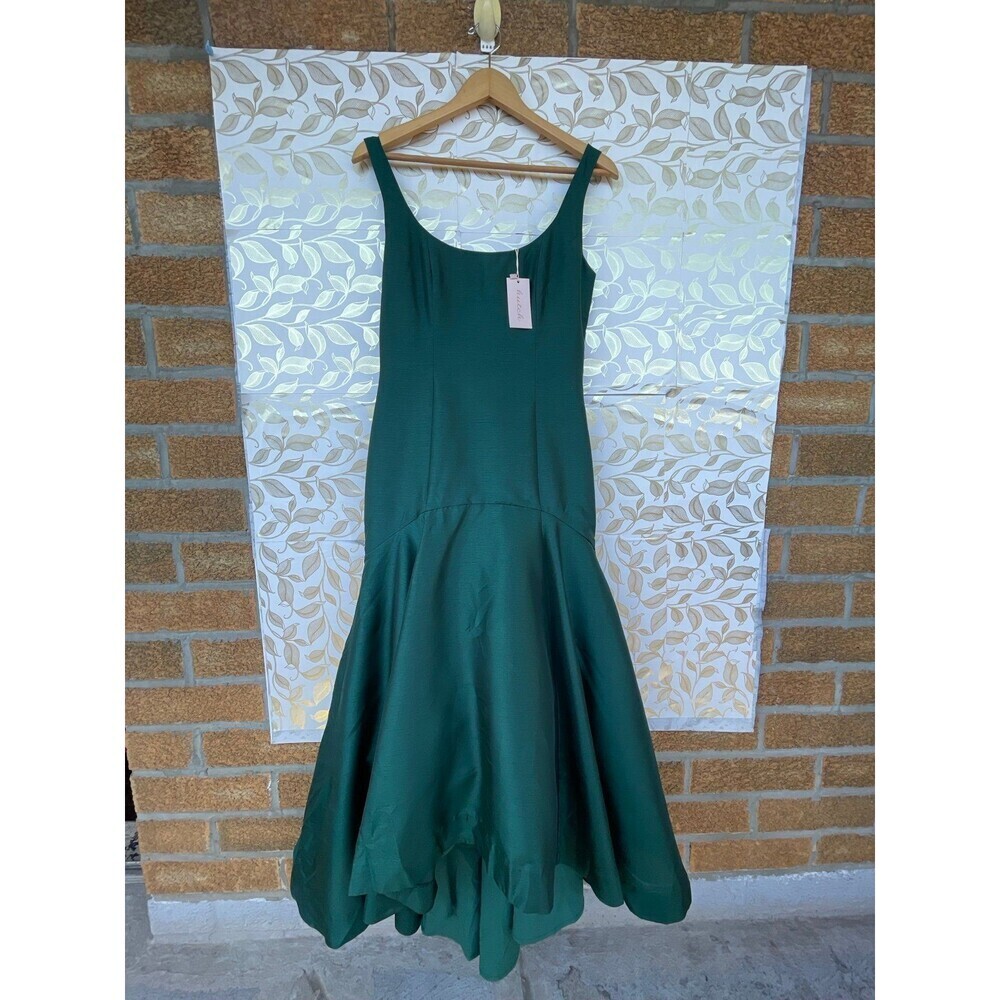 Hutch Emerald Green Taffeta Midi Dress Mermaid Hem Gala Wedding Guest Size 6 - Picture 7 of 12